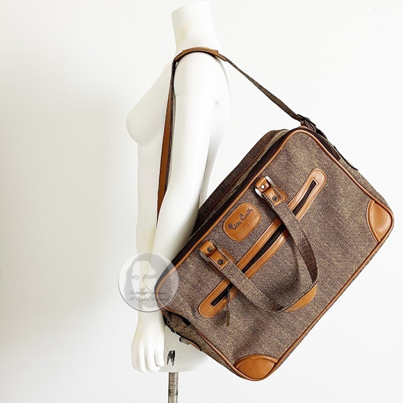 Vintage Pierre Cardin Carry On Bag Luggage Tan Tweed + Luggage Tag, Lock & Keys - Picture 3 of 8